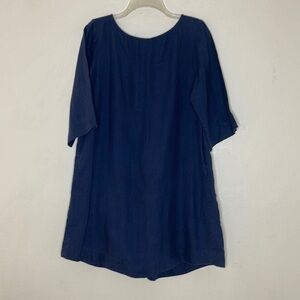 Roller Rabbit Lorena Navy 100% Linen Shift Dress 3/4 Sleeves Lined Pockets Small